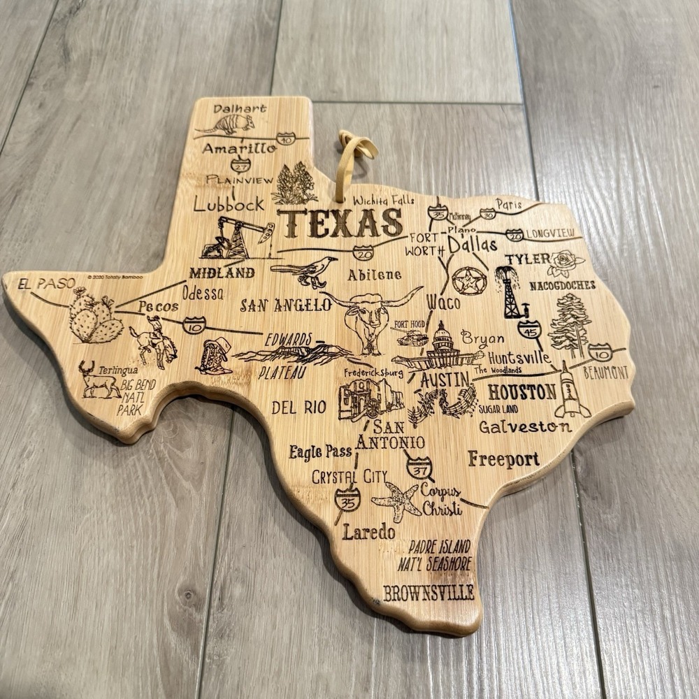 Totally Bamboo Texas State Shaped Bamboo Cutting Board with Map Design